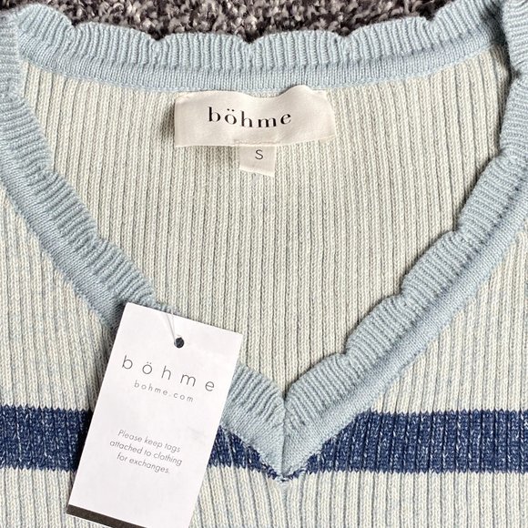 NWT Bohme Blue Brown Stripe V-neck Sweater - Picture 2 of 6